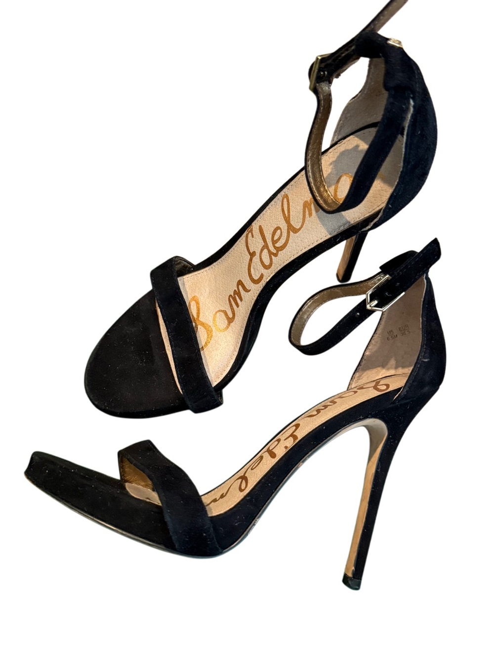 Sam Edelman Black Suede Ankle-Strap Stilettos